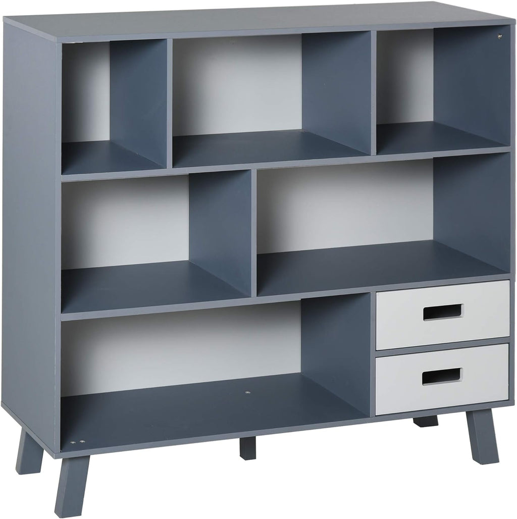 Blue 3-Tier Kids Bookcase with Drawers W878