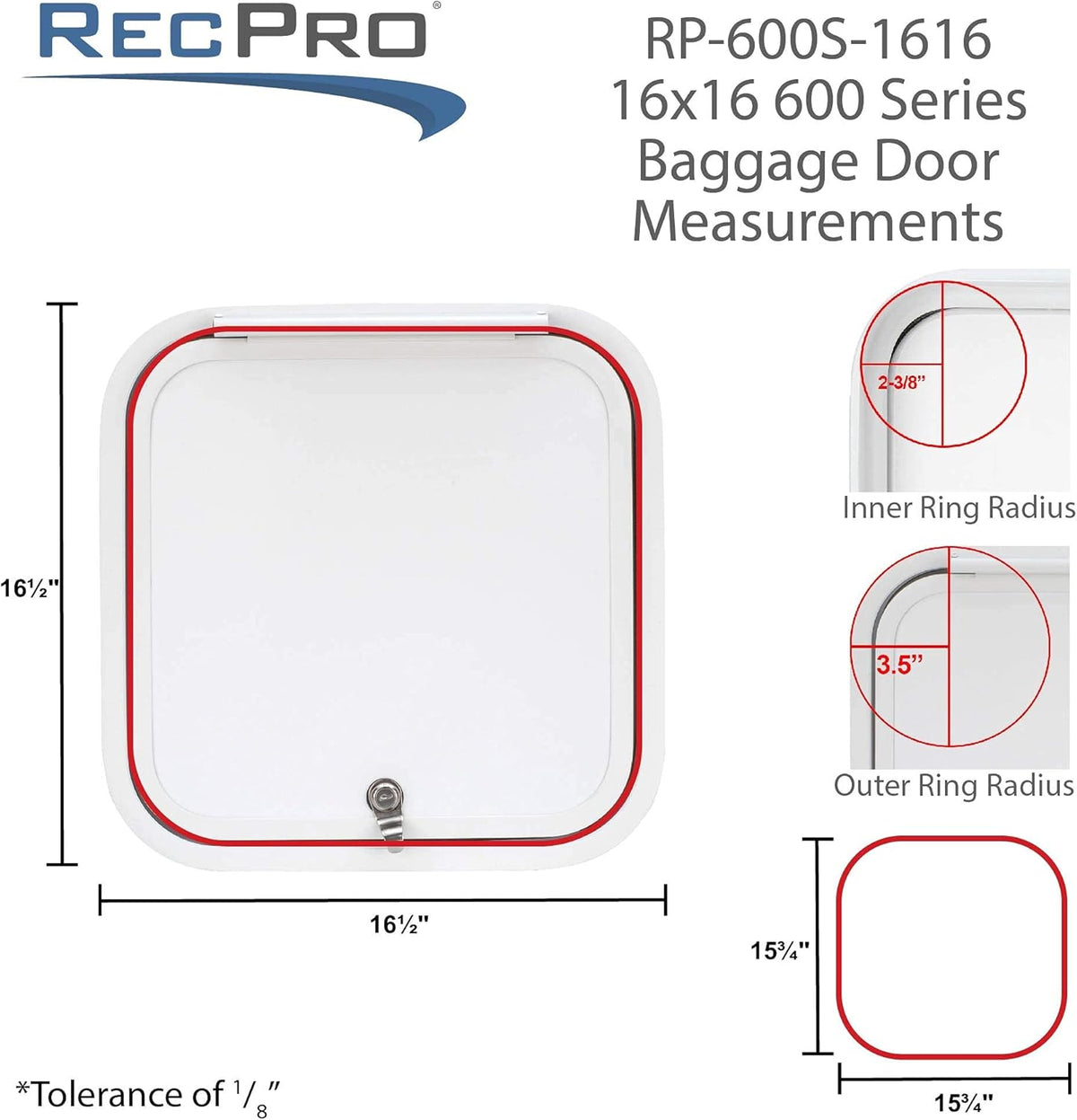 16 Wide x 16 High RV Baggage Door with Rounded Corners P5963