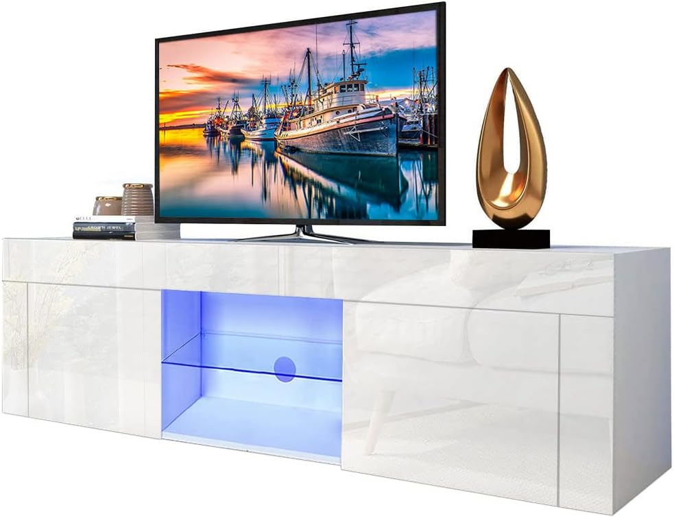 White LED TV Stand with Storage Drawer M37166