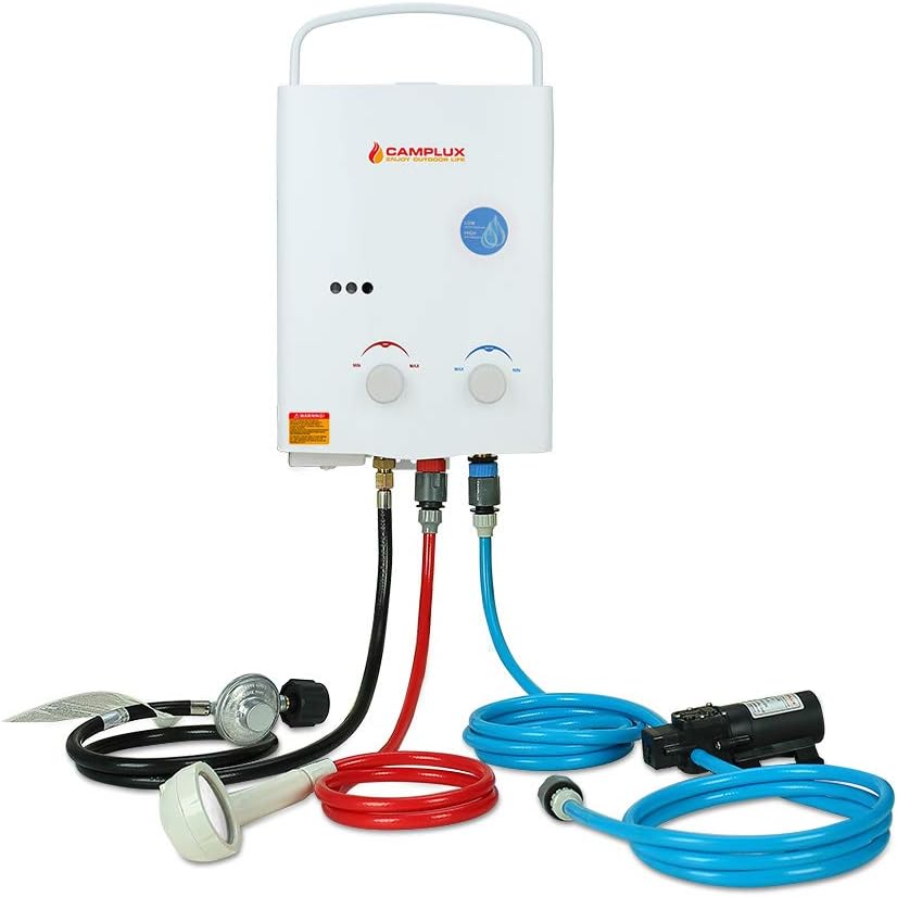 1.32 GPM Portable Propane Gas Camping Water Heater with Water Pump Kits, Black T13307