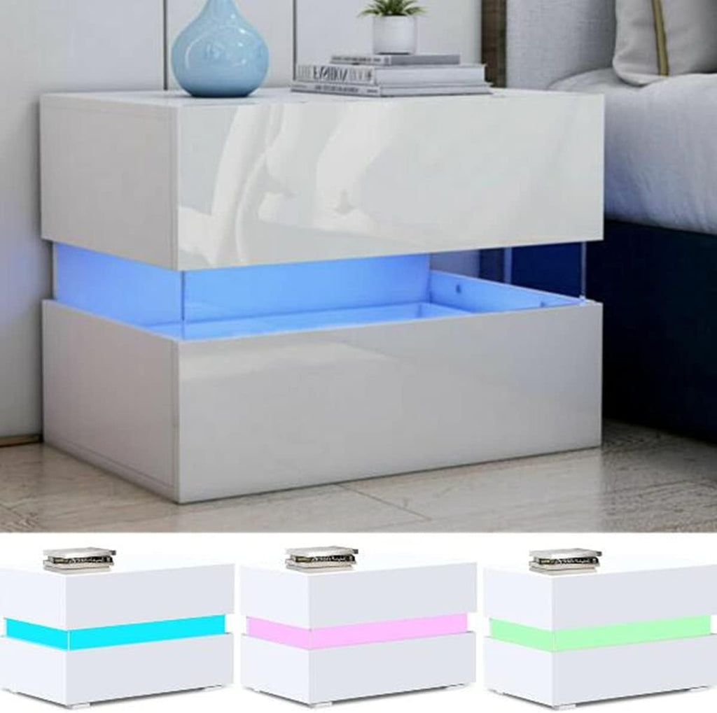 White 2 Drawer High Gloss LED Nightstand T451