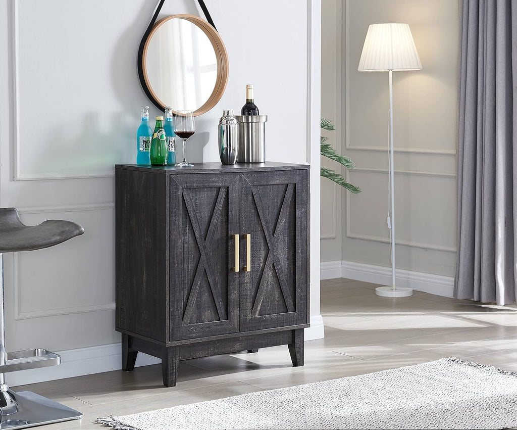 White Small Cabinet Sideboard with Wood Doors W255