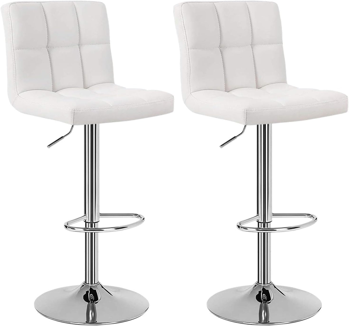 White Set of 2 Swivel Adjustable Bar Stools with Arms Q944