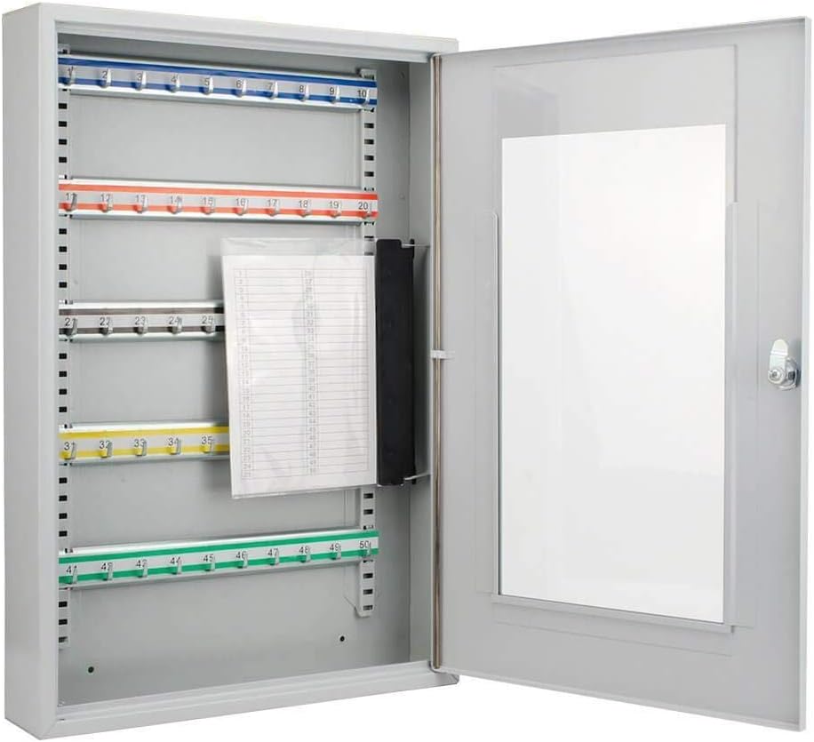 Key Lock 50 Position Key Cabinet with Glass Door Grey F826