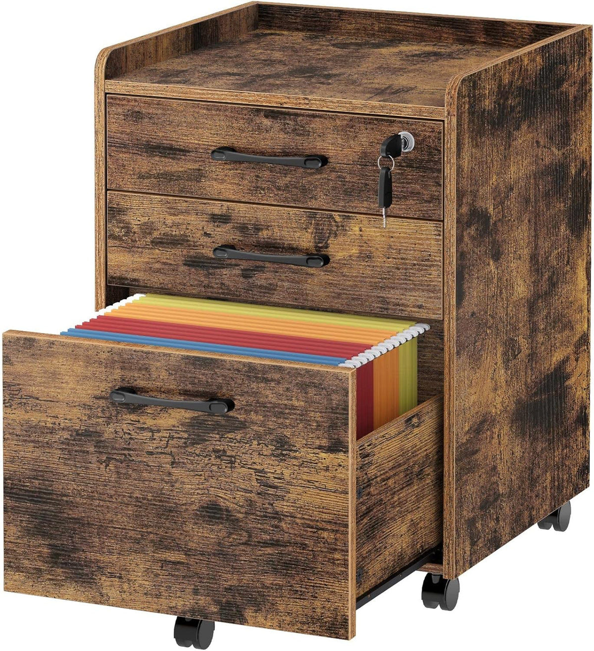 Rustic Brown 3 Drawer Rolling File Cabinet N159811
