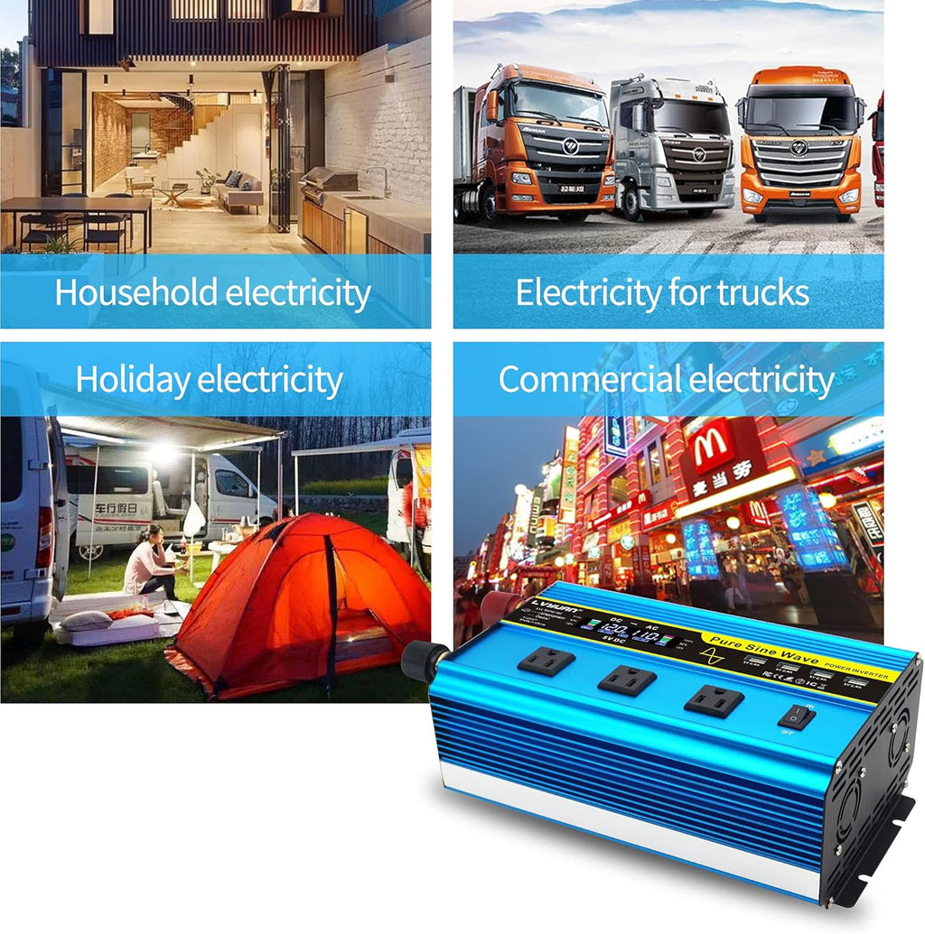 Pure Sine Wave Inverter 1600 Watts 12V to 110V with Remote Controller C835
