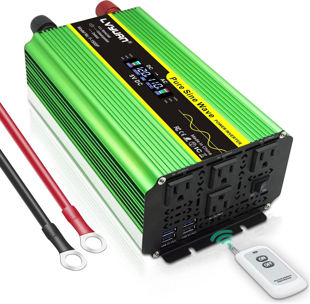 Pure Sine Wave Inverter 1600 Watts 12V to 110V with Remote Controller C835