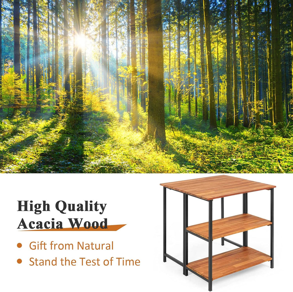 Acacia Wood Folding Patio Table with 2 Storage Shelves T97881