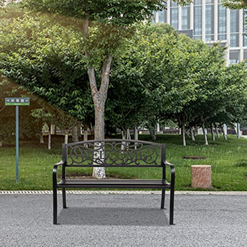 Outdoor Bench with Plastic Floral Design Backrest N35877
