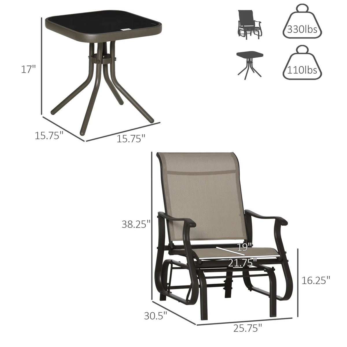 3 Pc Outdoor Swing Chairs with Table Set A209193