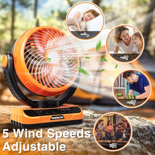 Camping Fan 40000mAh Rechargeable Hanging High Velocity Floor Fan Auto Oscillation Remote Control Timer Cordless Q794