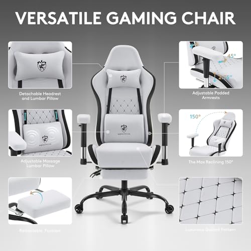 Gaming Chair with Footrest and Massage Lumbar Support Grey Black W56955