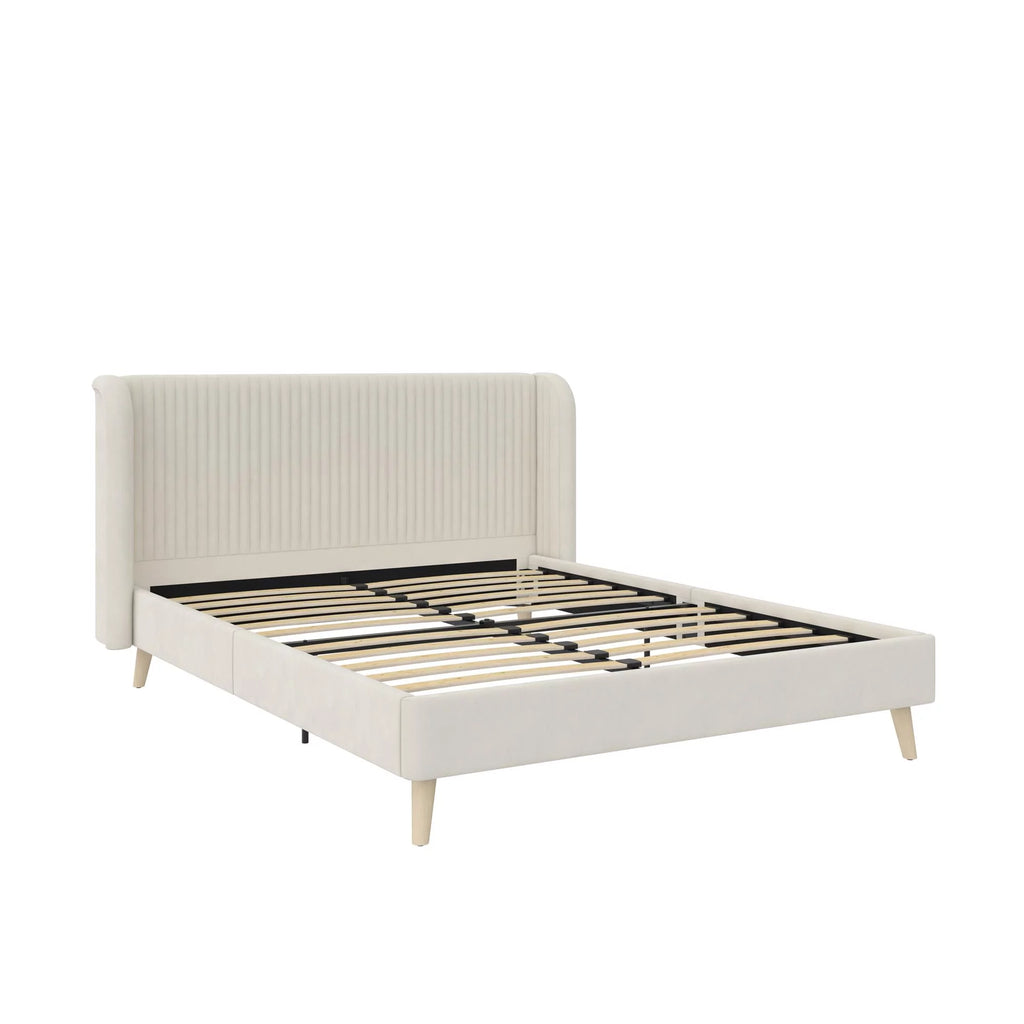 Ivory Velvet Queen Upholstered Bed I4950