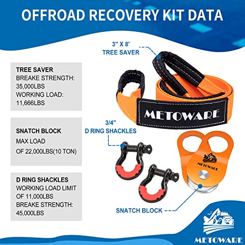 10 Ton Winch Snatch Block Pulley, Tree Saver Strap and D Ring Shackles F487273