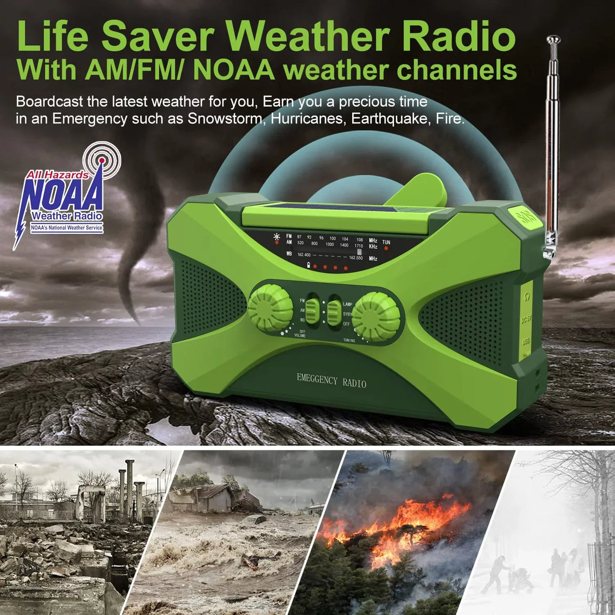 AM FM NOAA Hand Crank Solar Emergency Radio K42374