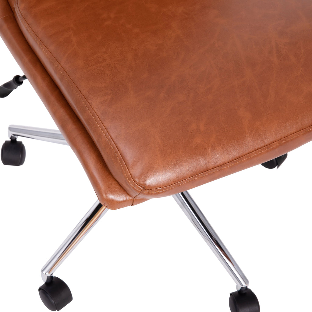 Brown Faux Leather Mid-Back Office Chair with Casters H145