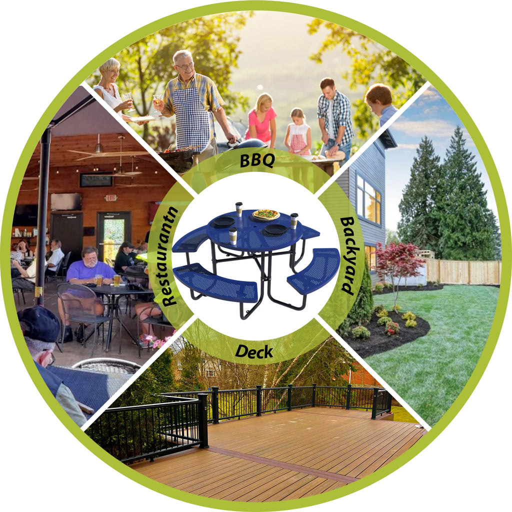 46'' Steel Round Picnic Table with Umbrella Hole Q524805
