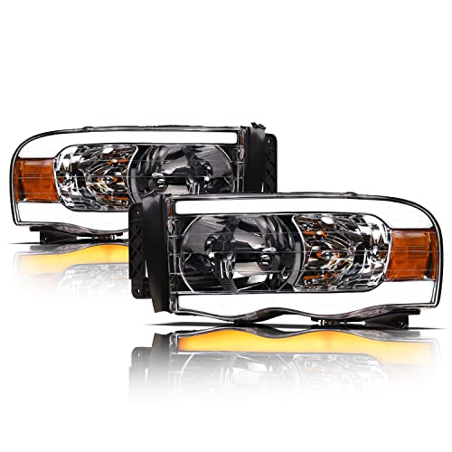 Full LED Projector Headlights With Switchback Sequential LED Light Bar & Startup Light - Black Amber I6995