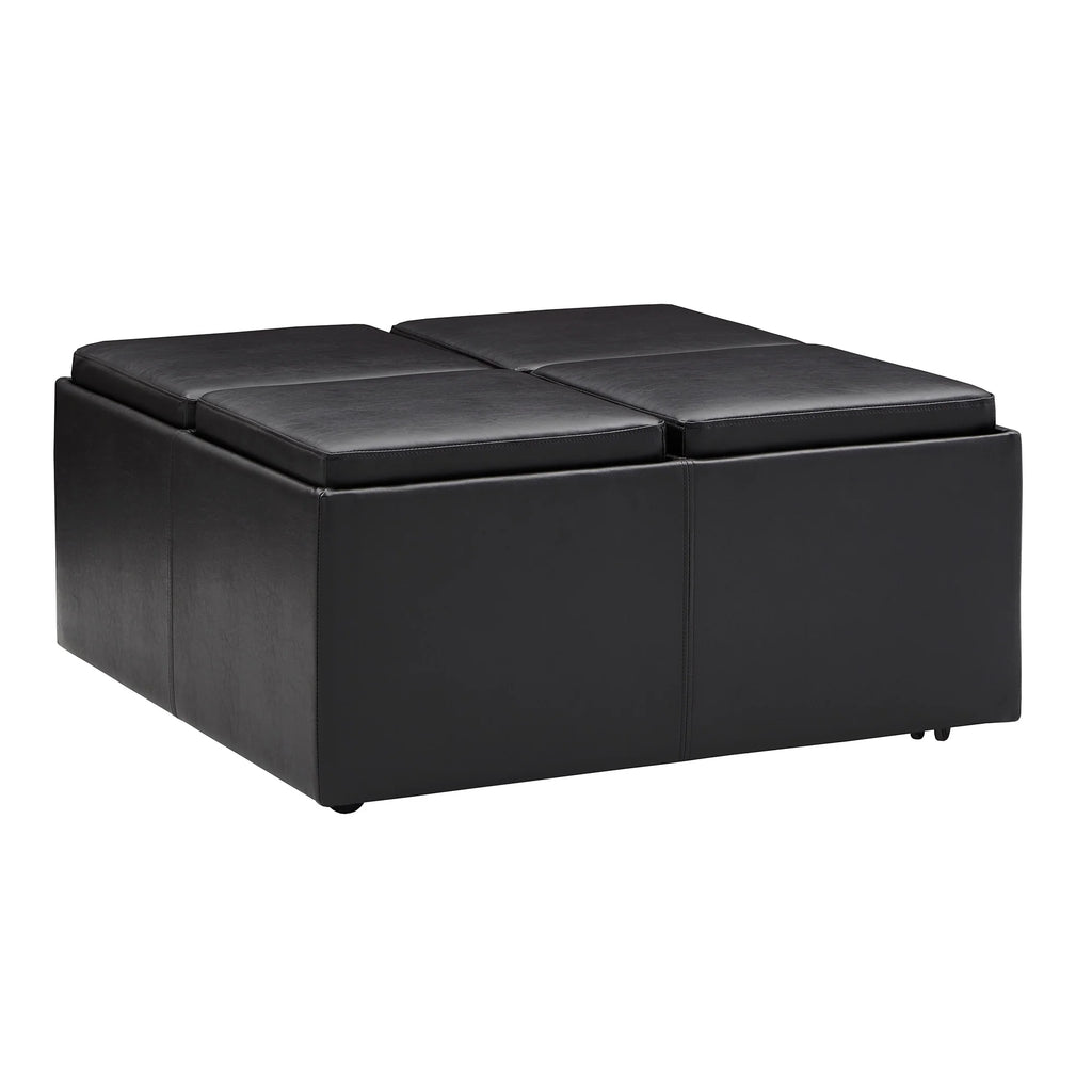Dark Brown Faux Leather Storage Ottoman with 4 Trays I96435