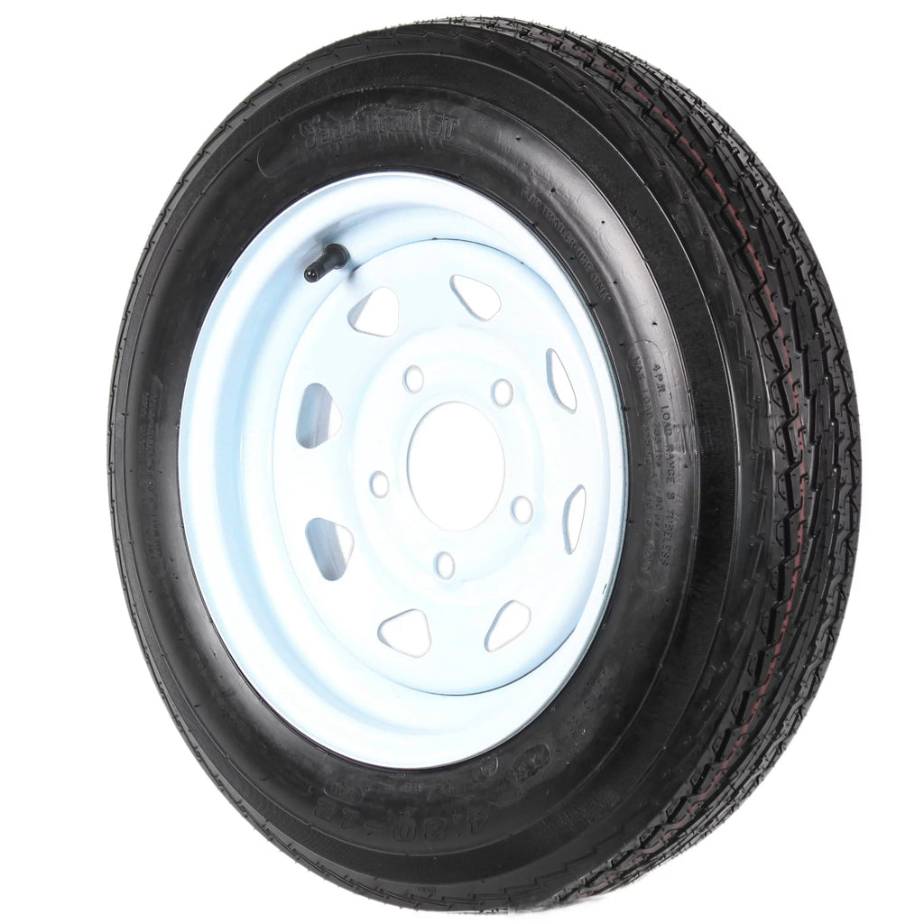 Two Trailer Tires On Rims 4.80-12 5 Lug White Spoke S2027