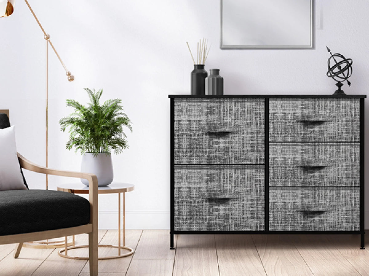 5 Drawer Fabric Storage Dresser with Wood Top P328120