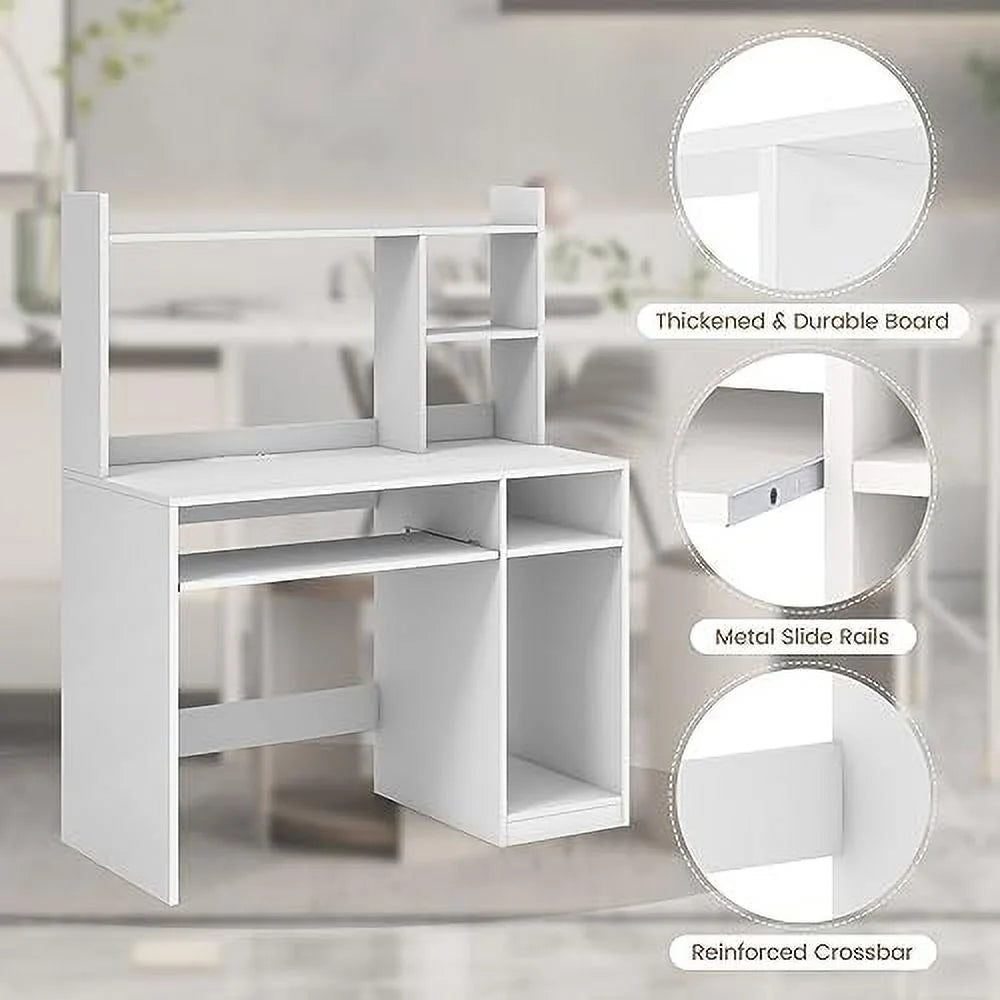 Black Computer Desk with Hutch and Power Outlet H15643