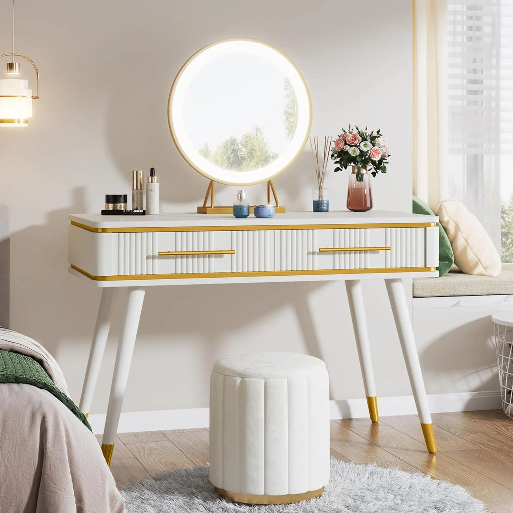 47" White Makeup Vanity Desk with 2 Drawers L91204