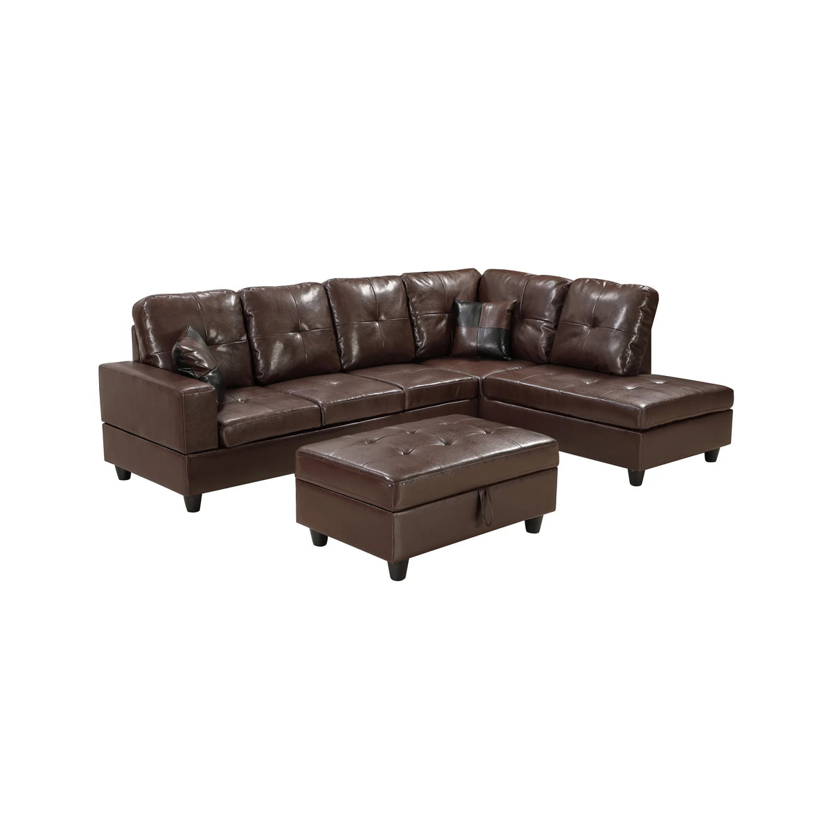 Brown Faux Leather 3 Pc Sectional Sofa Set B7866