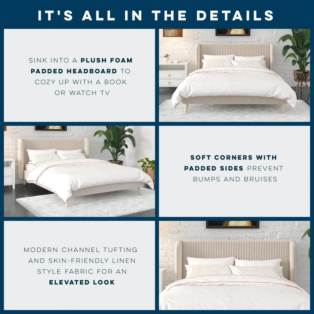 Ivory Velvet Queen Upholstered Bed I4950