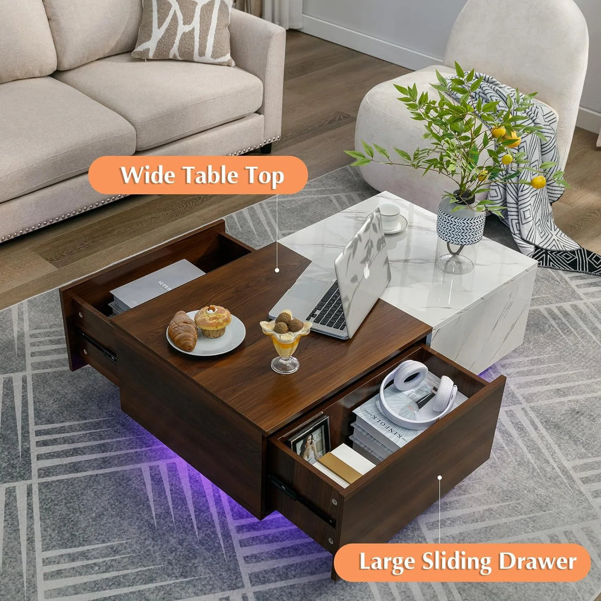 43" LED Coffee Table with 2 Storage Drawers W3874