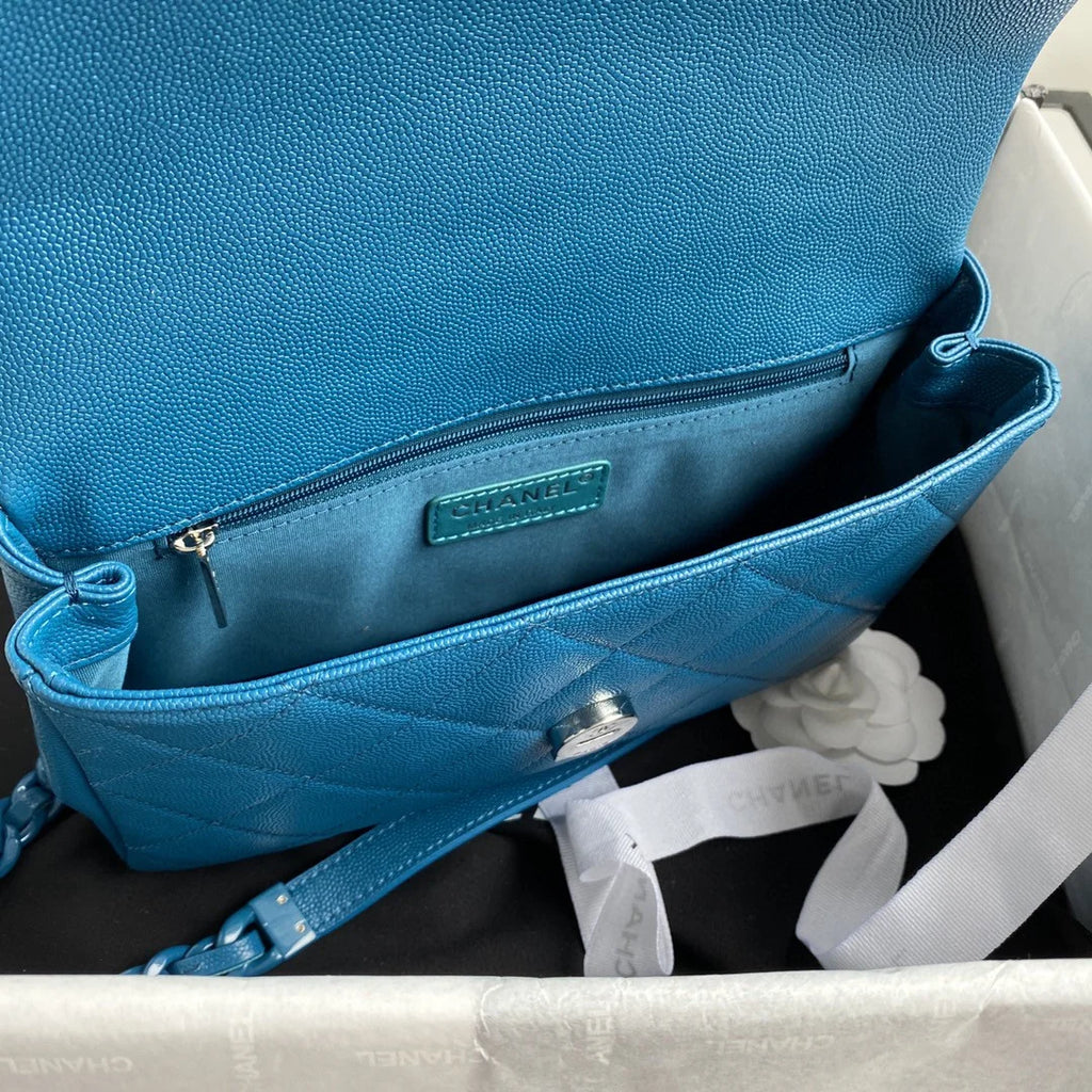 Blue Grained Leather Shoulder Bag A4140