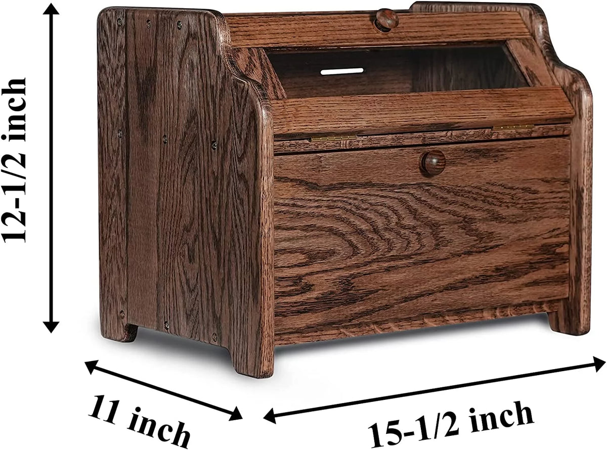 Solid Wood Oak Bread Box with Clear Window N924