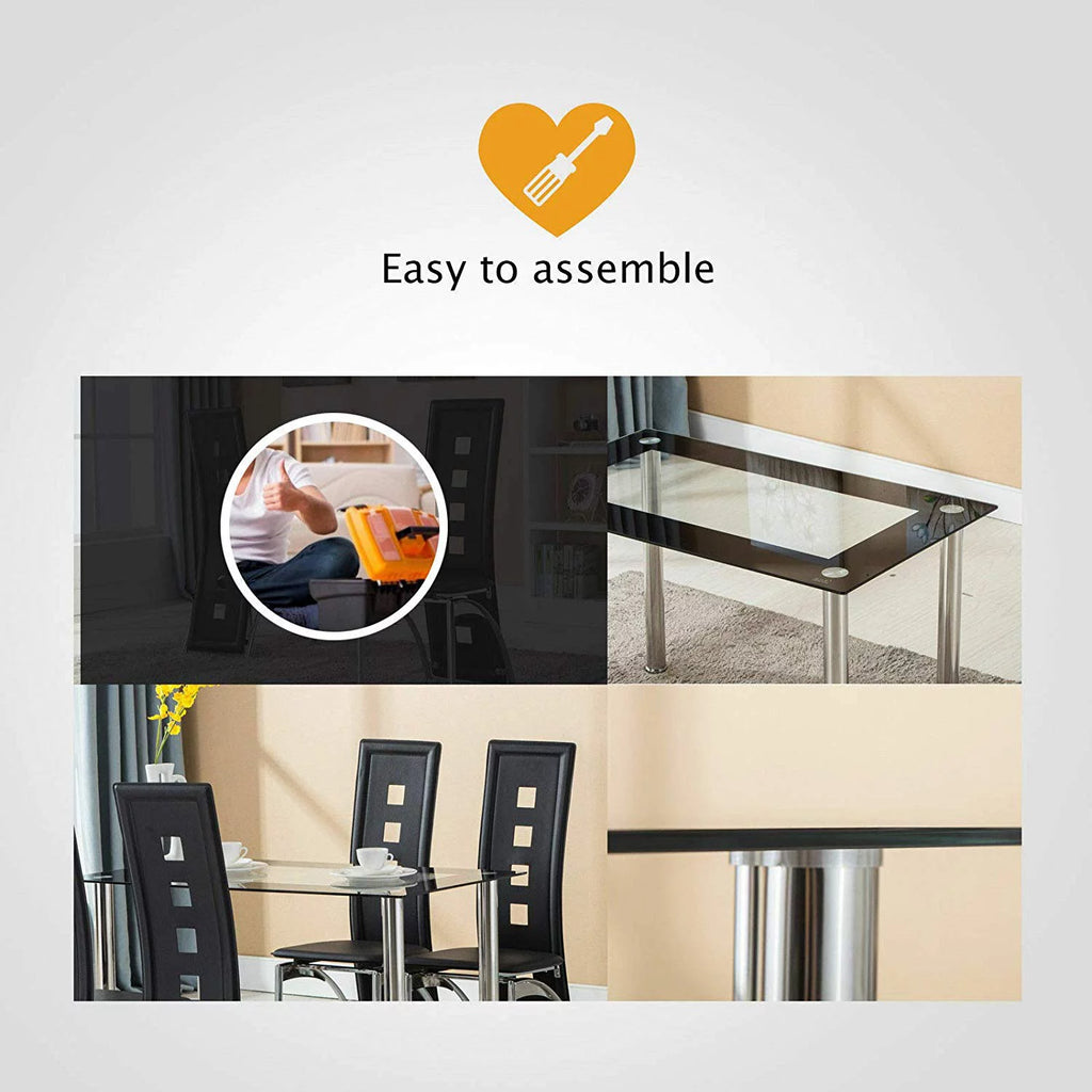 5 Piece Tempered Glass Dining Table Set with 4 Chairs Z2890