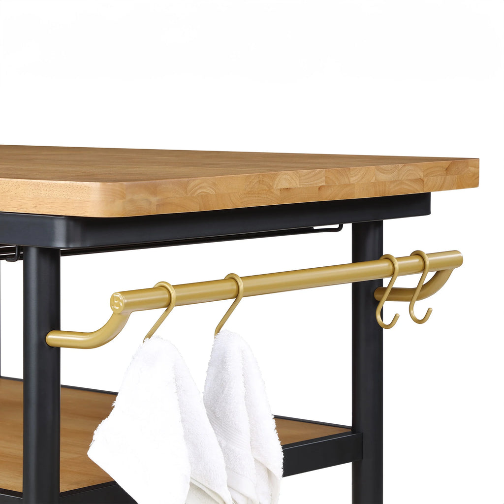 Wheeled Kitchen Cart with 2 Lower Shelves Black M26854