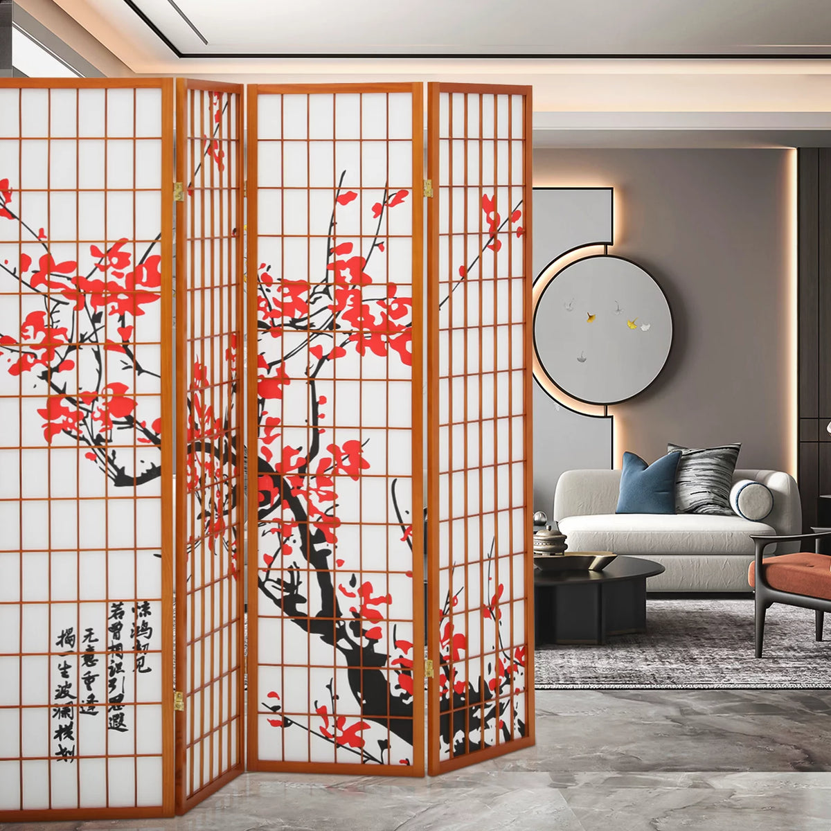 5.8 ft Tall 4 Panel Wood Room Divider K611