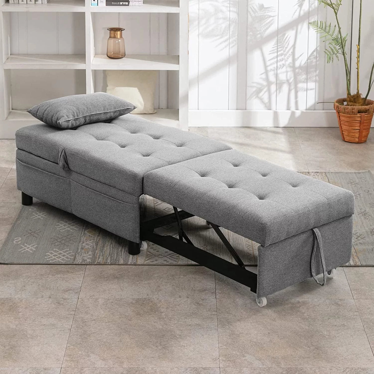 4-in-1 Convertible Sleeper Chair with Pillow Light Grey C8230