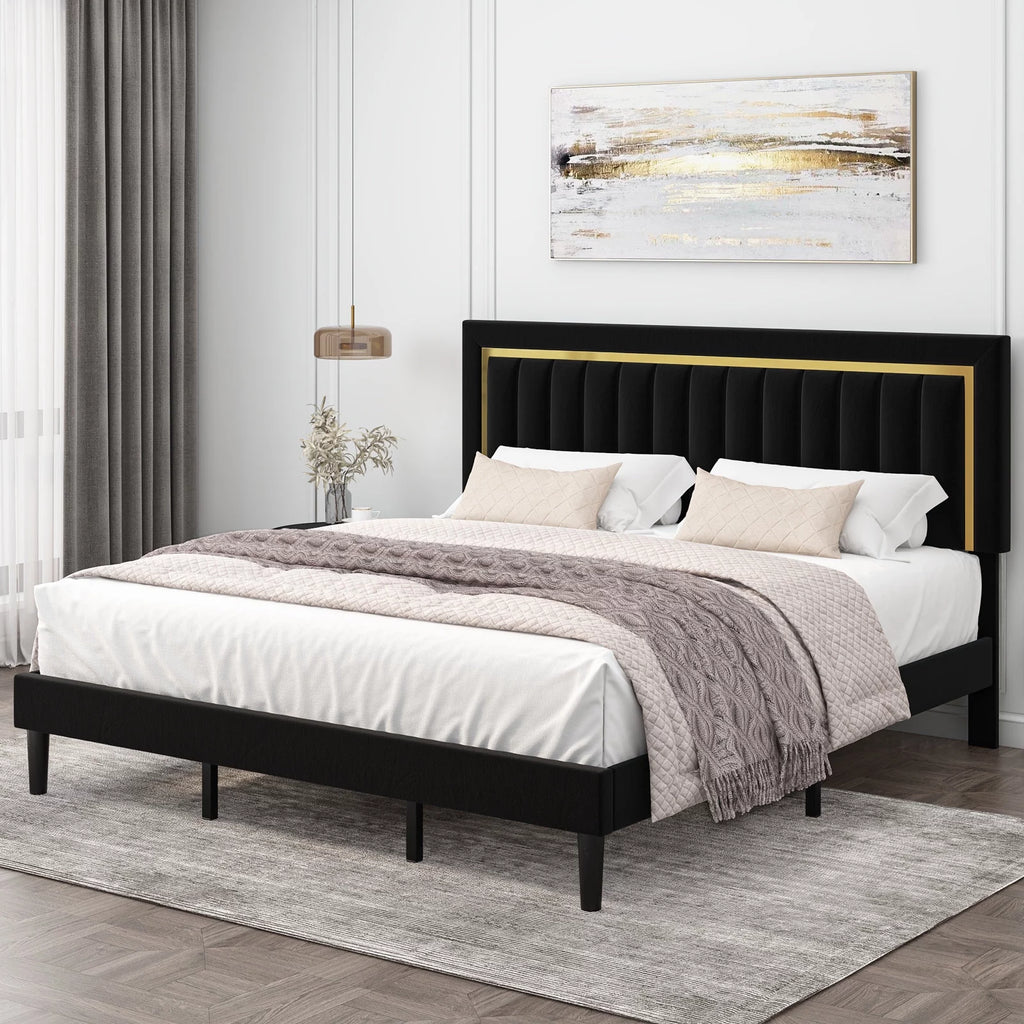 Queen Velvet Tufted Upholstered Platform Bed Frame X382