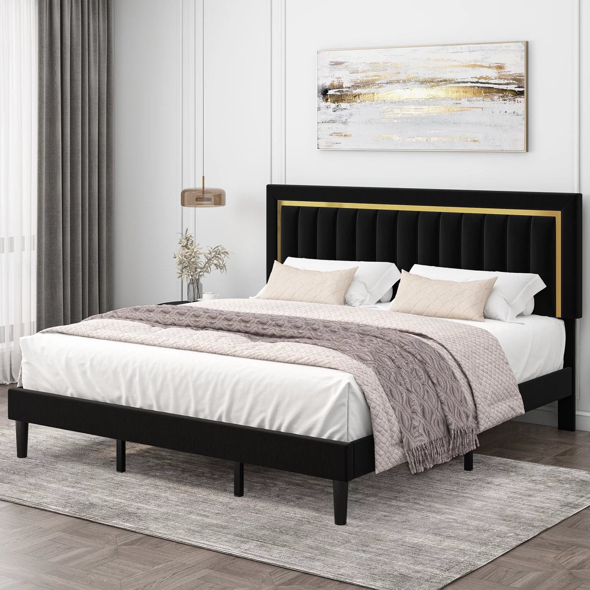 Queen Velvet Tufted Upholstered Platform Bed Frame X382