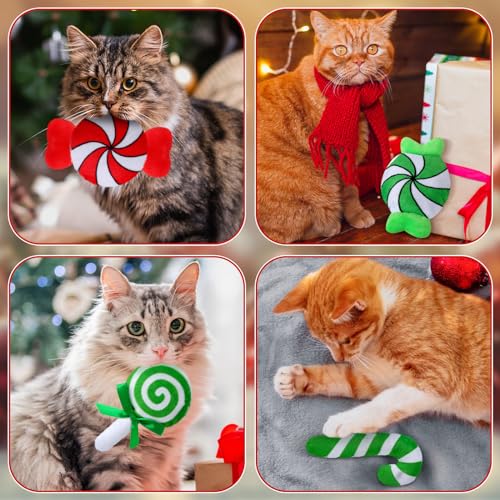 6 Pcs Catnip Cat Toys Peppermint Candy Cane Cat Chew Toy Soft Interactive Kitten Teething Toys Cat Pillow G308