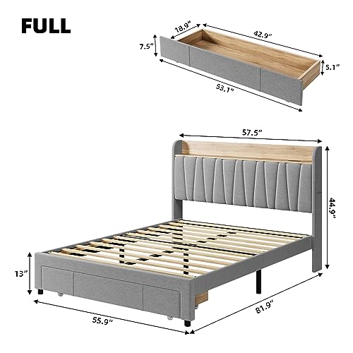Beige Queen Size Upholstered Platform Bed Frame with Storage Headboard and Drawers X966645