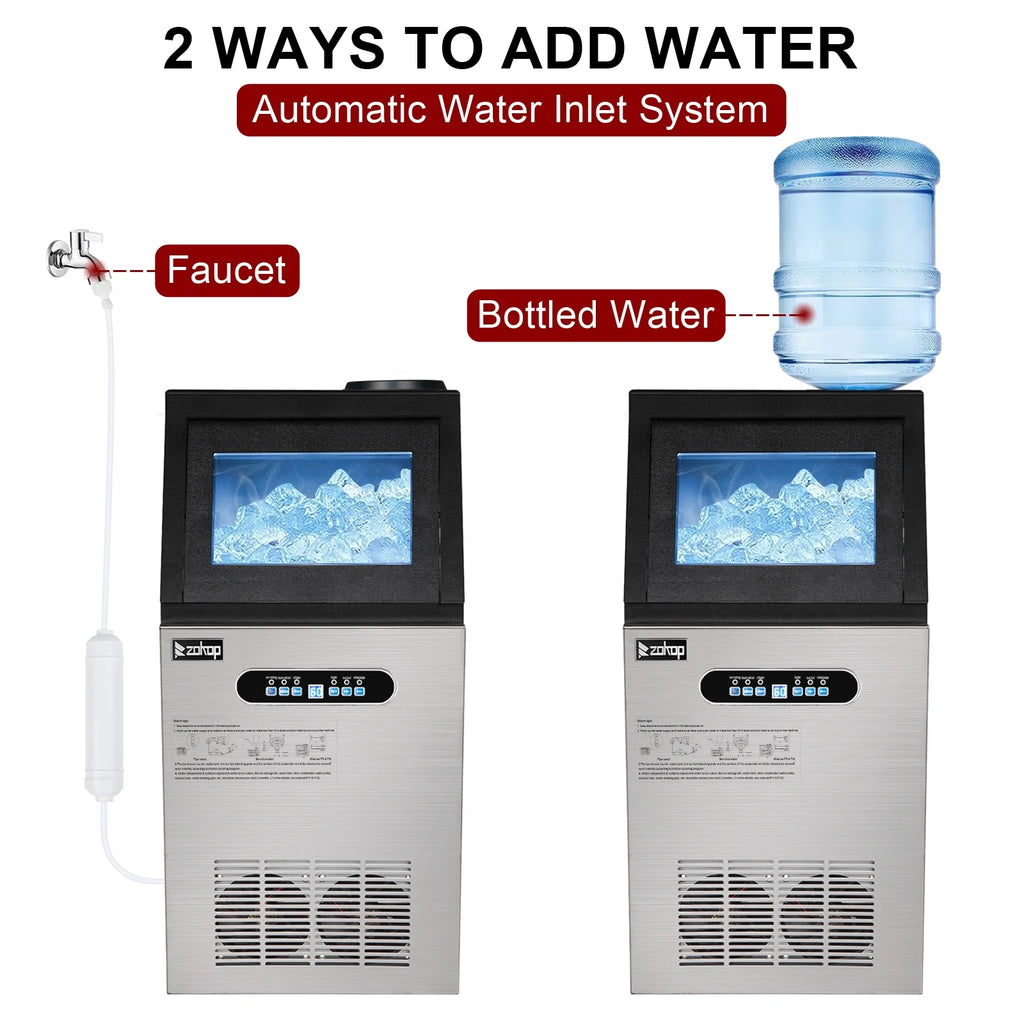 110lbs/24h Stainless Steel Freestanding Ice Maker Machine Q629496