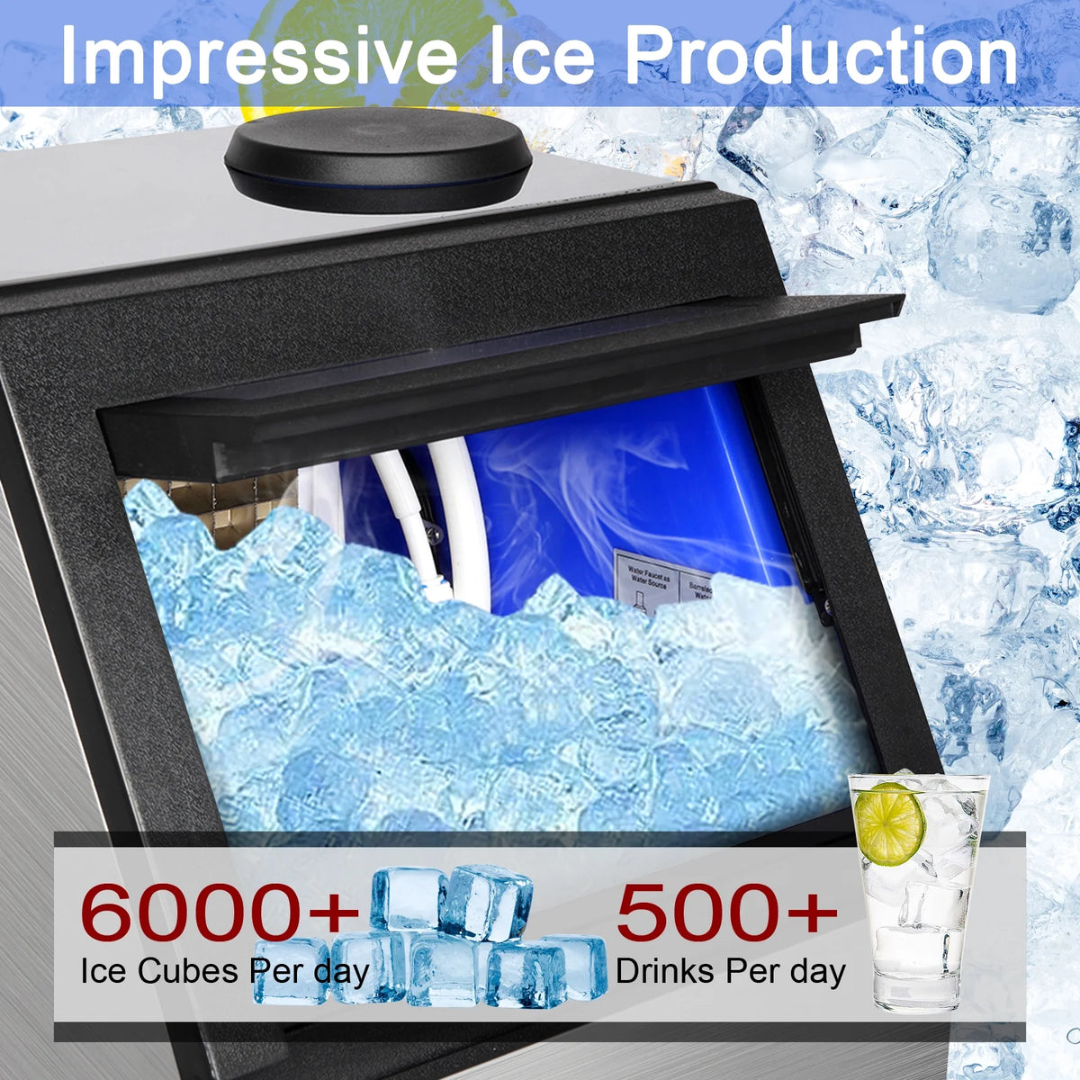 110lbs/24h Stainless Steel Freestanding Ice Maker Machine Q629496