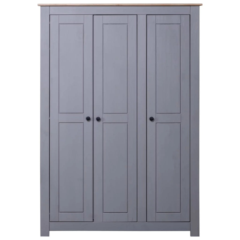 3-Door Gray Pine Wardrobe O91699