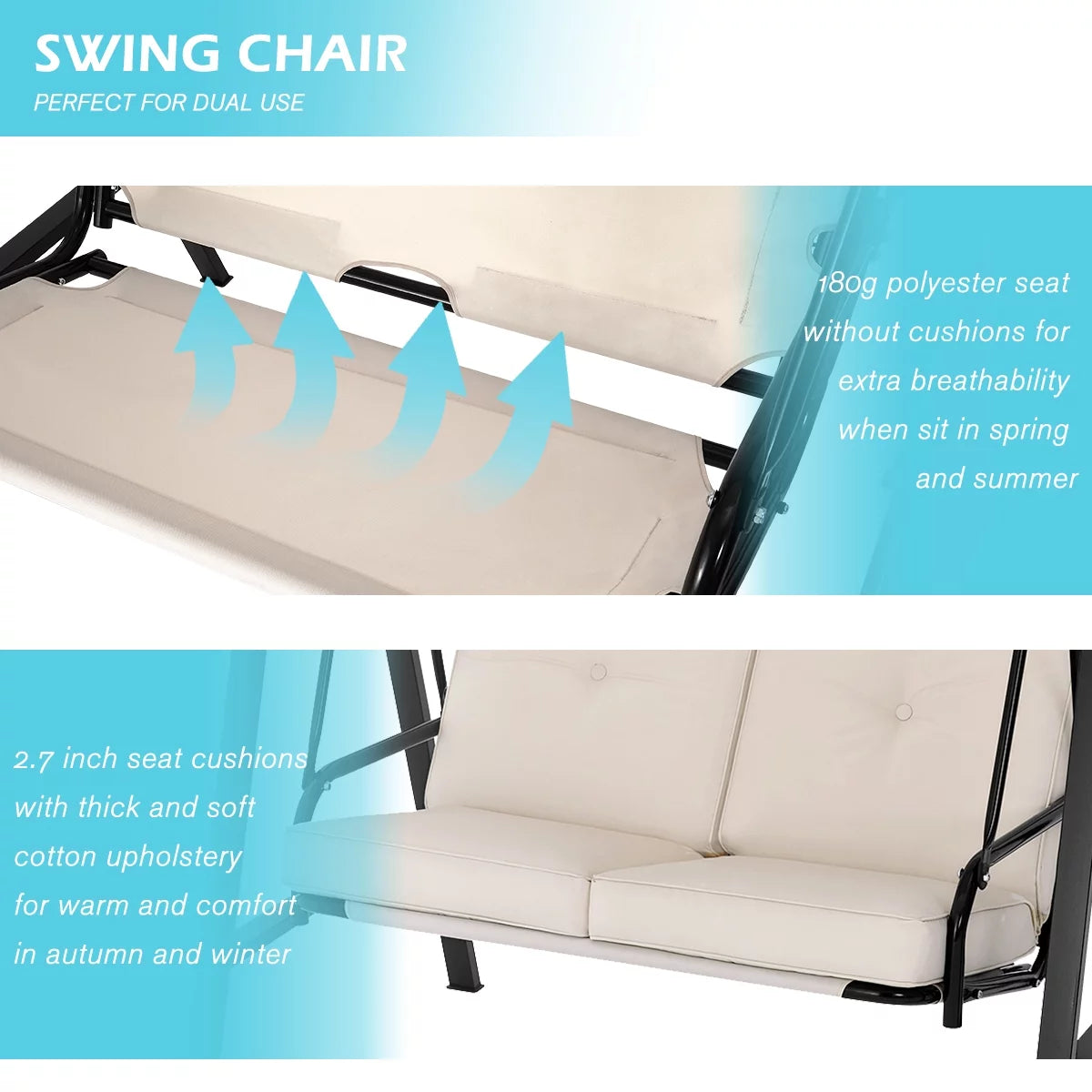 Beige Steel Outdoor Patio Swing Chair R157445