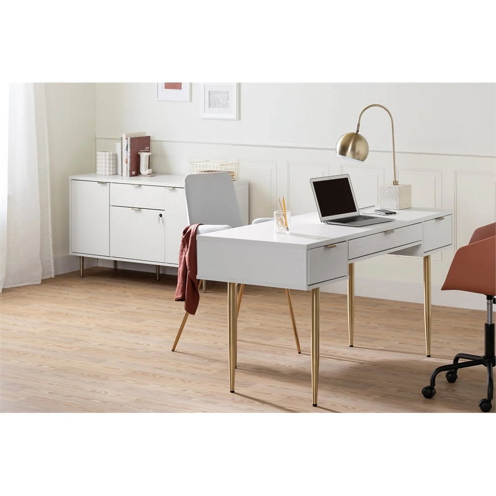 59.5"W Engineered Wood Desk in White/Gold Finish S13332