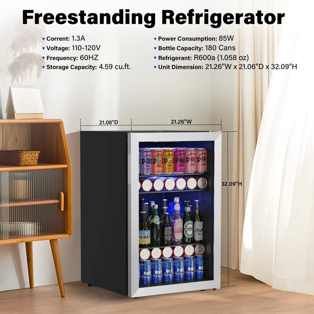 141-180 Can Freestanding Mini Beverage Refrigerator with Glass Door J2382