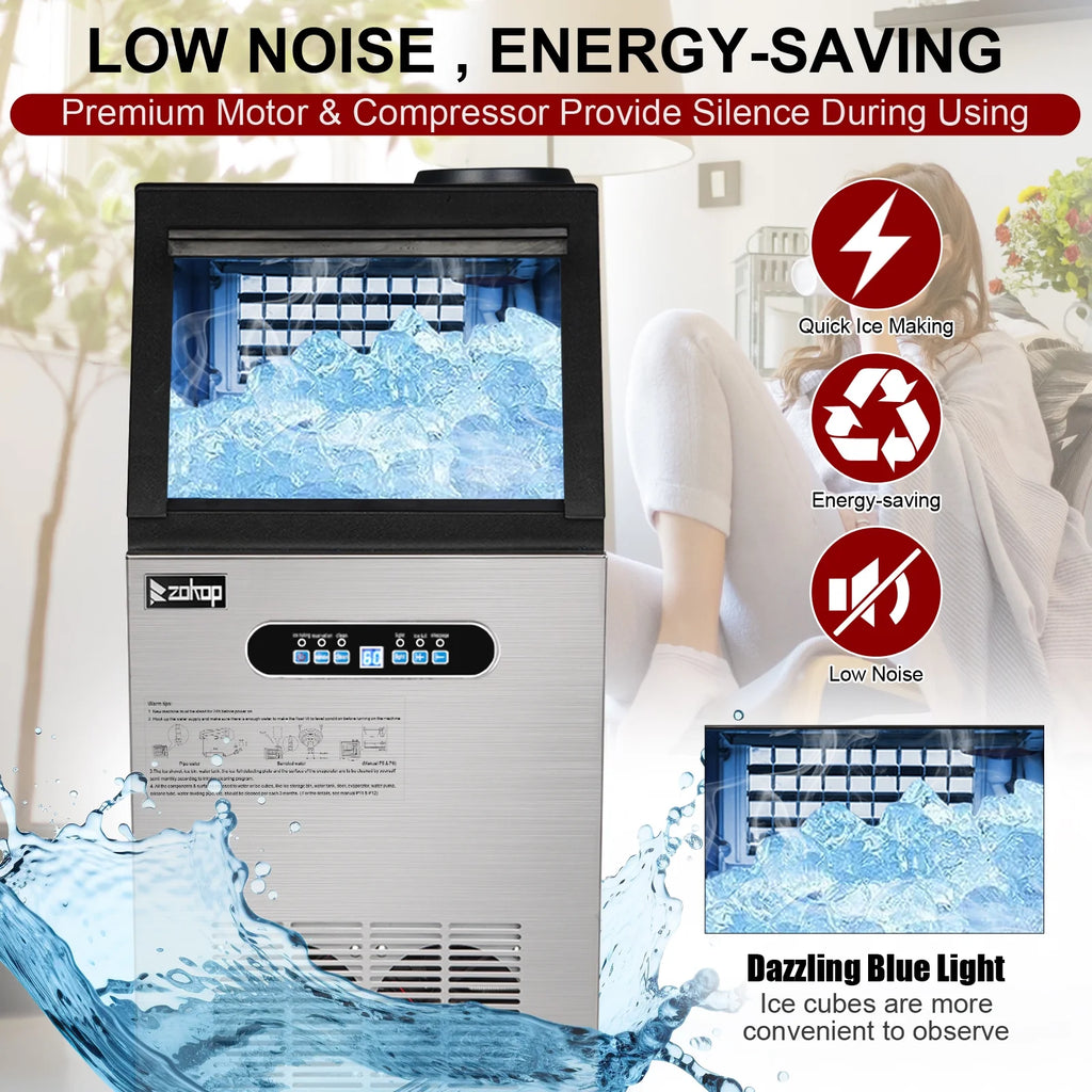 110lbs/24h Stainless Steel Freestanding Ice Maker Machine Q629496