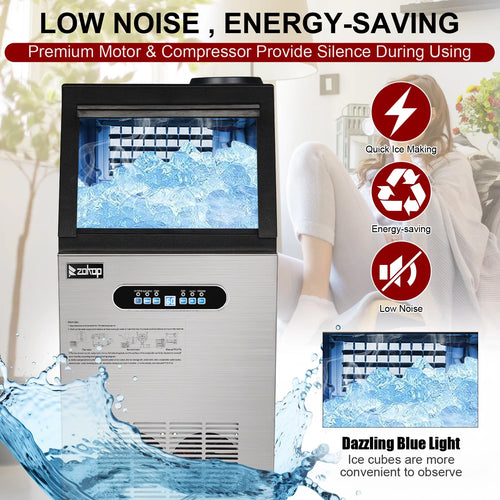110lbs/24h Stainless Steel Freestanding Ice Maker Machine Q629496