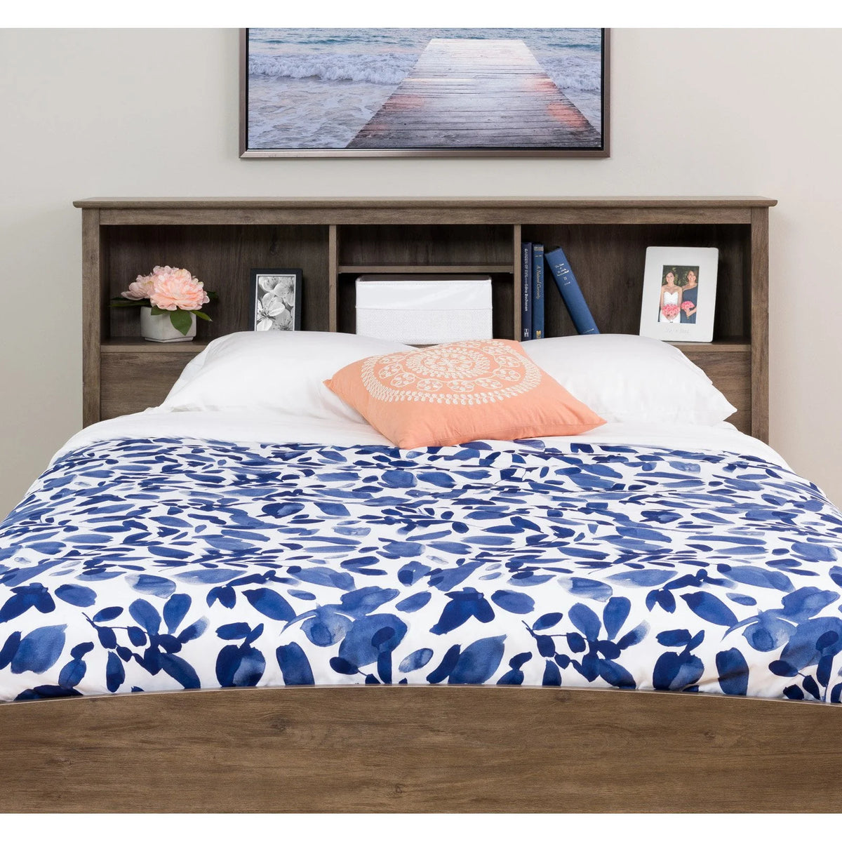 White Full/Queen Bookcase Headboard L7150