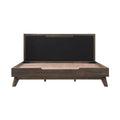Oak Wood King Platform Bed with Faux Leather Headboard J7328